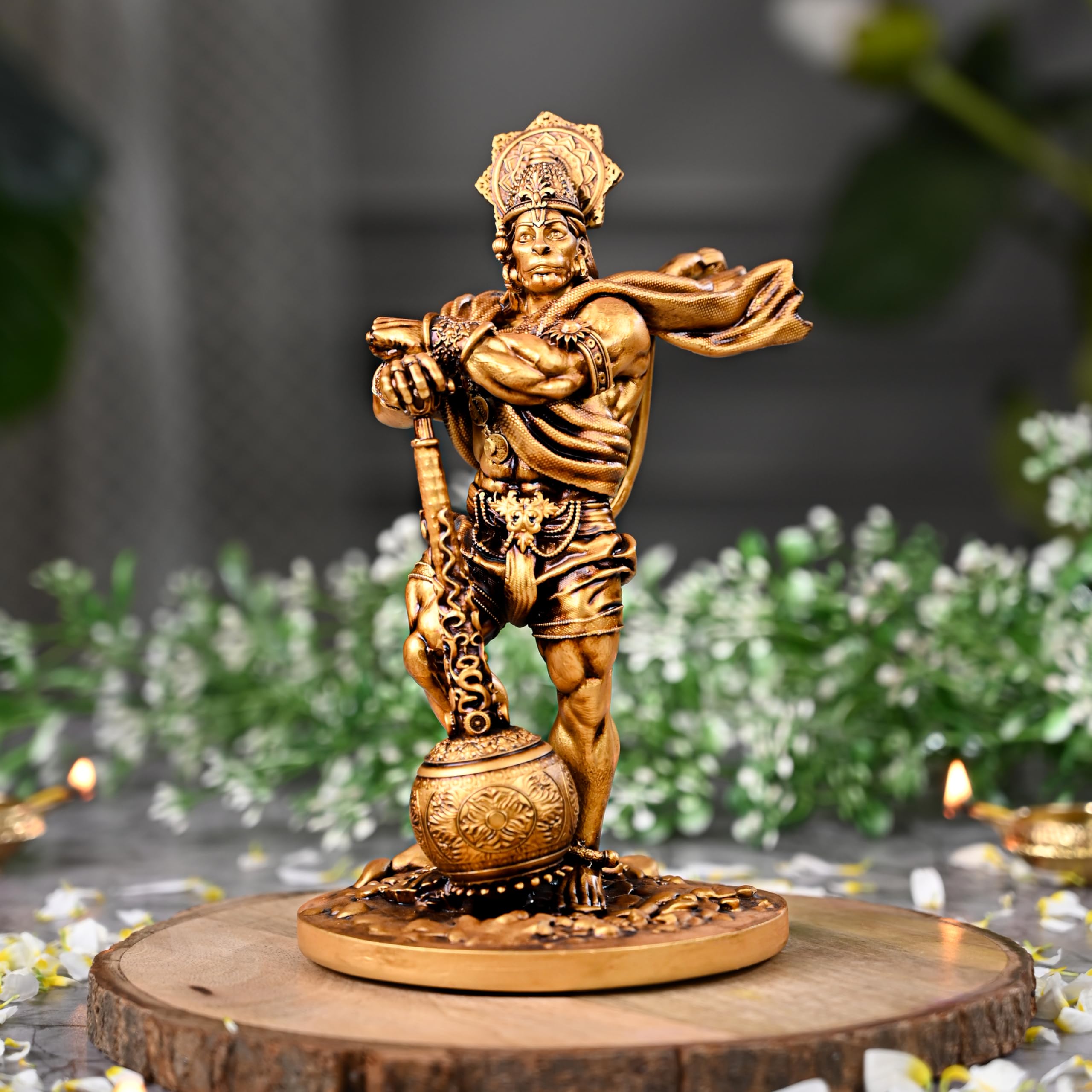 Artarium Bahubali Hanuman Statue for Home Decor Marble & Resin Lord Hanuman Idol Hinduism Devotee Bajrang Bali Statues Temple Decoration Hanuman Murti Showpiece Item, Height 7.48 Inch, Antique