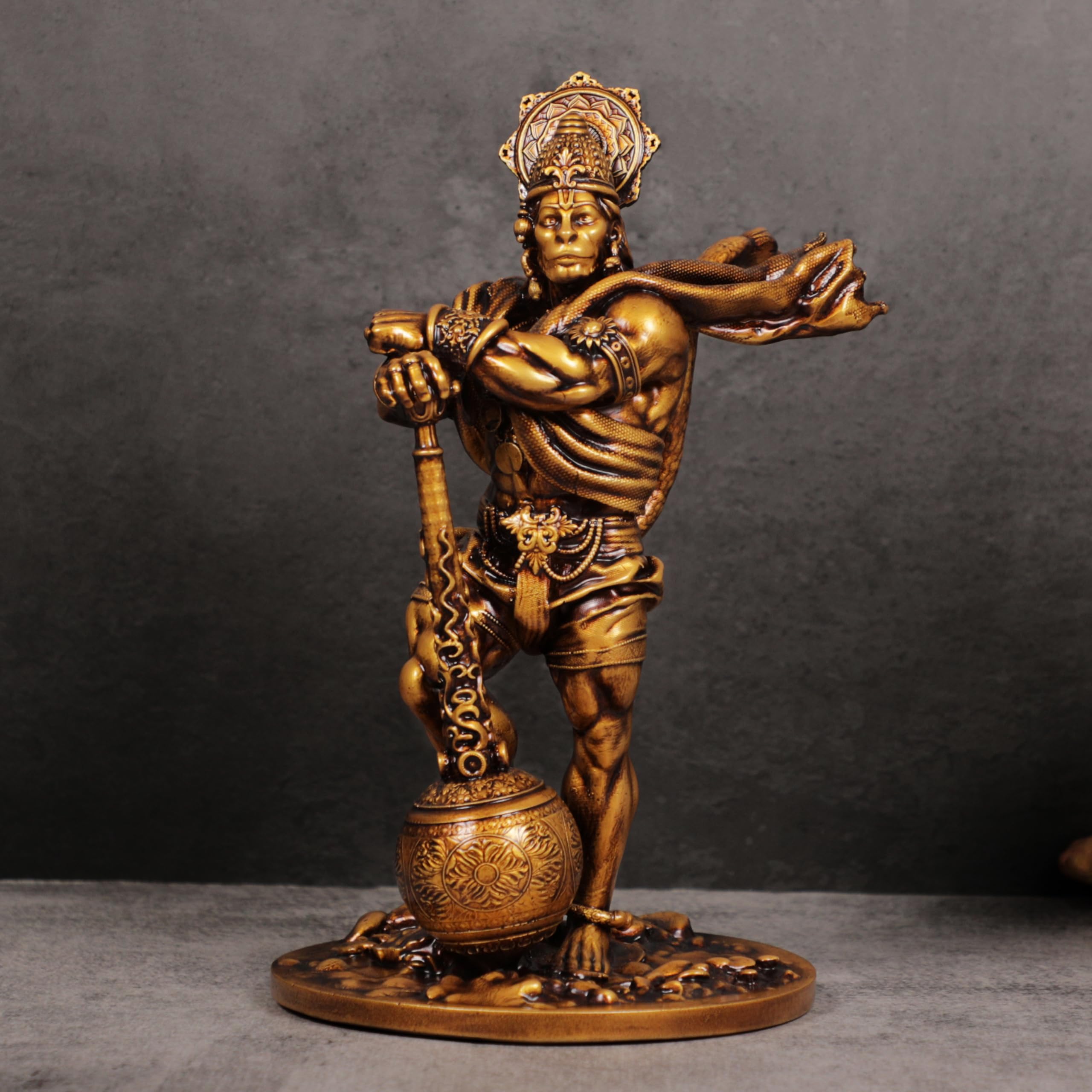 Artarium Bahubali Hanuman Statue for Home Decor Marble & Resin Lord Hanuman Idol Hinduism Devotee Bajrang Bali Statues Temple Decoration Hanuman Murti Showpiece Item, Height 7.48 Inch, Antique