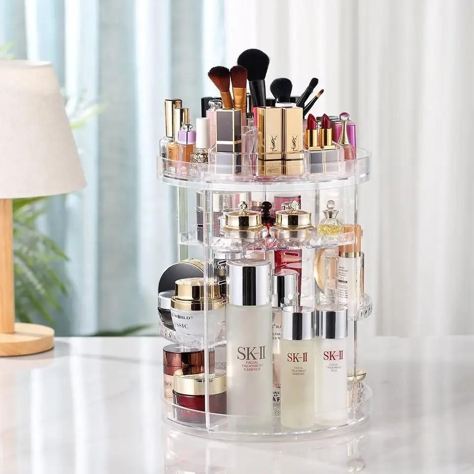 Clear Transparent Large 360 Degree Rotation Cosmetic Storage Box 360 Rotating Makeup Organizer